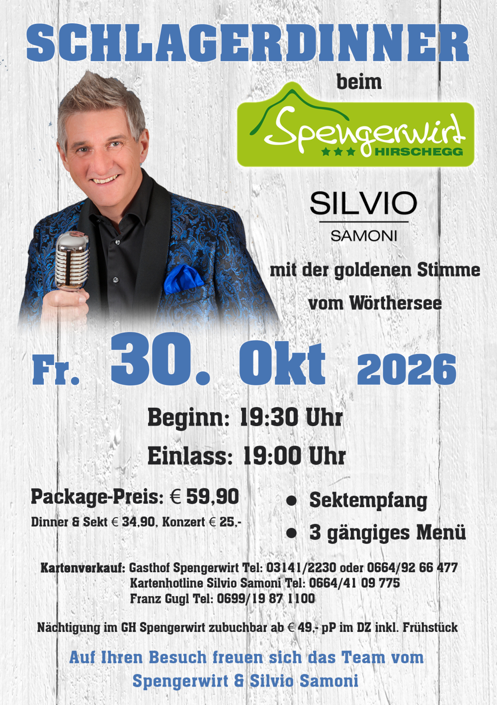 30. Oktober - Schlagerdinner beim Spengerwirt mit Silvio Samoni