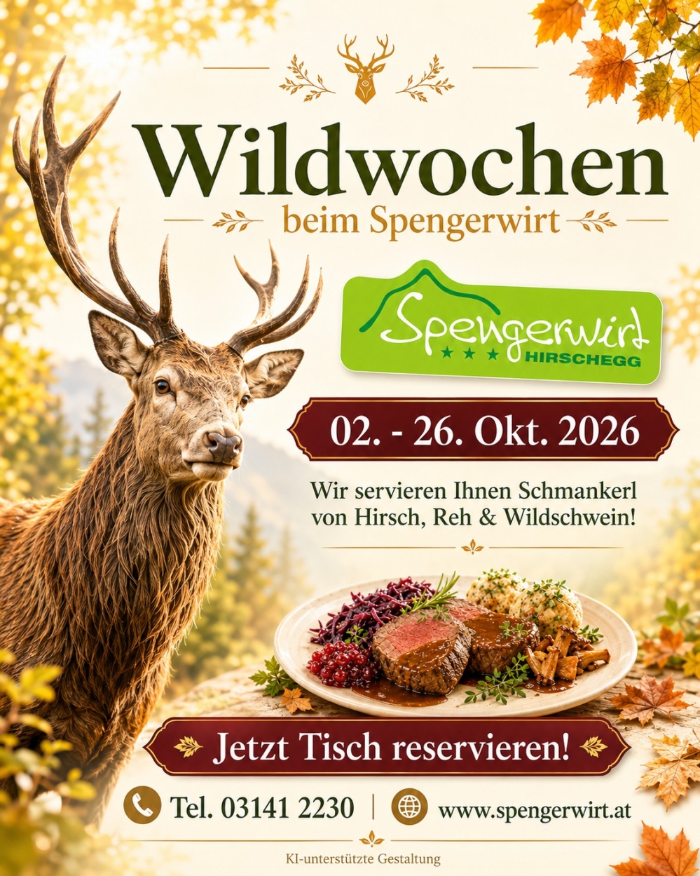 Wildwochen beim Spengerwirt in Hirschegg - nur noch bis 26.10.